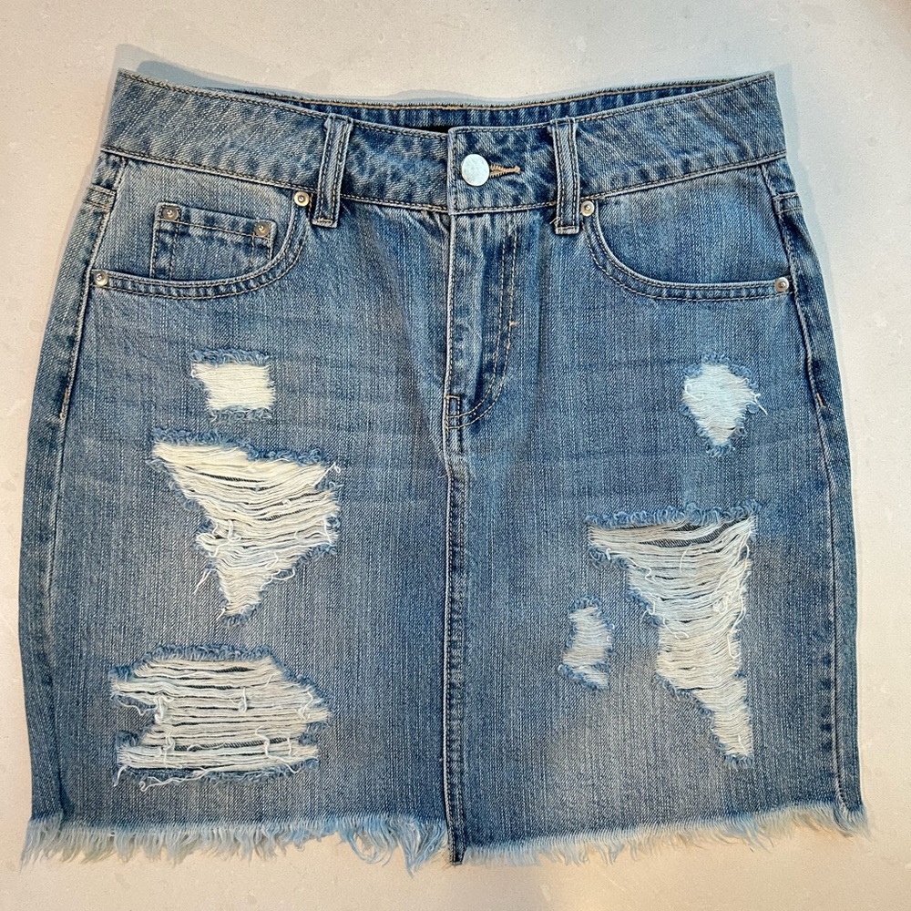 Forever 21 Blue Distressed Denim Skirt